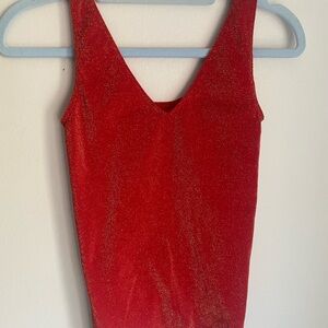 Orange Red Stretchy Sparkly Sleeveless Top